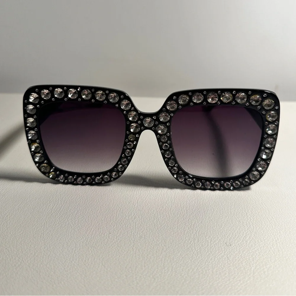 Elton Square Rhinestone Sunglasses - Picture 2 of 4